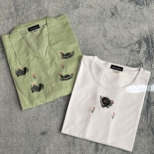 Get Lucky Green and White Button Down Shirt and Sleeveless Top